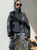 DERMEARNE Snowflake Sequin Woolen Short Coats Women Casual Loose Stand Collar Coat Female 2025 Autumn Winter Chic High Street Outwear Tops