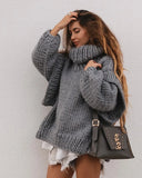 DERMEARNE Solid Knit Turtlrneck Double Lantern Sleeve Women Pullover Thick Warm Oversized Loose Top Sweater 2024 Fall Winter Chic Knitwear
