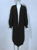 DERMEARNE Solid Open Front Pocket Cardigan, Casual Long Sleeve Long Length Sweater for Fall & Winter, Women's Clothing