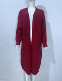 DERMEARNE Solid Open Front Pocket Cardigan, Casual Long Sleeve Long Length Sweater for Fall & Winter, Women's Clothing