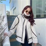 DERMEARNE Splicing Lamb Fur Coat For Women Autumn Winter 2025 New Loose Korean Motorcycle Jacket Thickened Jacket And Coat For Women Coat