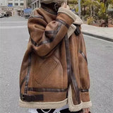 DERMEARNE Splicing Lamb Fur Coat For Women Autumn Winter 2025 New Loose Korean Motorcycle Jacket Thickened Jacket And Coat For Women Coat