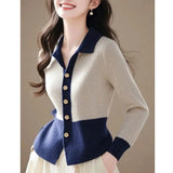 DERMEARNE Spring Autumn New Turn-down Collar Long Sleeve Fashion Sweater Women High Street Casual Button Cardigan Elegant All-match Tops