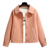 DERMEARNE Spring Autumn Short Woolen Coat Female 2025 Autumn Attire New Woolen Jacket Single Breasted Lapel collar Overcoat