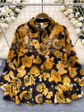DERMEARNE Spring Autumn Temperament Fashion Retro Chiffon Floral Blouses Print Loose Lapel Puff Sleeve Top Button Up Shirt Female GD611