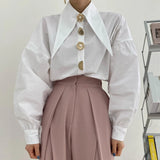 DERMEARNE Spring Fashion Long Sleeve Shirt Pointed Collar Office Lady Blouse Office Women Shirts Turn Down Collar Loose Clothing 15630