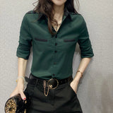 DERMEARNE Spring New Korean Slim Youth Shirt Tops Polo Neck Long Sleeve Striped Patchwork Elegant Blouse Vintage Fashion Women Clothing