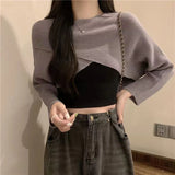 DERMEARNE Spring Summer Criss-cross Short Women Loose Sweater Fashion All-match Knitted Pullovers 2025 New Harajuku Casual Crop Clothing