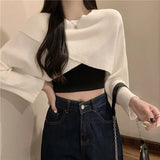 DERMEARNE Spring Summer Criss-cross Short Women Loose Sweater Fashion All-match Knitted Pullovers 2025 New Harajuku Casual Crop Clothing