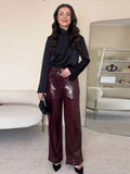 DERMEARNE Street Sequin Pants Women Loose High Waist Wide Legs Shiny Trousers Female 2025 Spring Fashion Straight Chic Streetwears Lady