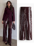 DERMEARNE Street Sequin Pants Women Loose High Waist Wide Legs Shiny Trousers Female 2025 Spring Fashion Straight Chic Streetwears Lady