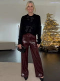DERMEARNE Street Sequin Pants Women Loose High Waist Wide Legs Shiny Trousers Female 2025 Spring Fashion Straight Chic Streetwears Lady