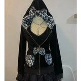 DERMEARNE Streetwear American Harajuku Hoodie Y2K Women Hip Hop Fashion Plush Patchwork Zipper Hoodie Gothic Fashion Sportswear Sweatshirt