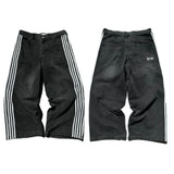 DERMEARNE Streetwear Hwc Jeans Y2K Harajuku Hip Hop Striped Baggy Jeans Black Pants Mens Womens New High Waisted Wide Leg Trousers Clothes