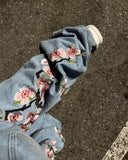DERMEARNE Streetwear Jeans Y2K Mens Womens Harajuku Hip Hop Sakura Embroidery Retro Patch Heavy Baggy Jeans High Waist Wide Leg Trouser
