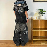 DERMEARNE Streetwear Y2K 2024 New Multi-pocket Washed Baggy Jeans Men And Women Hip-hop Harajuku Casual Gothic High Waist Wide Trouser