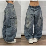 DERMEARNE Streetwear Y2K 2024 New Multi-pocket Washed Baggy Jeans Men And Women Hip-hop Harajuku Casual Gothic High Waist Wide Trouser