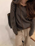DERMEARNE Stripe Hooded Sweater Women's Y2k Aesthetic Autumn Drawstring Clothing Fashion Casual Streetwear Knitted Oversized Pullovers