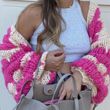 DERMEARNE Stripe Pattern Cropped Cardigans Vintage Lantern Sleeves Knitted Sweater Aesthetic Y2k Knitwear Coat Women Autumn Outwear Street