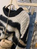 DERMEARNE Striped Sweater Women Autumn Streetwear Loose Long Sleeve Pullover Harajuku  Vintage Lazy Style Casual Knitted Tops