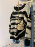 DERMEARNE Striped Sweater Women Autumn Streetwear Loose Long Sleeve Pullover Harajuku  Vintage Lazy Style Casual Knitted Tops