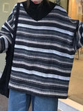 DERMEARNE Striped Sweaters Women Oversize Pullovers Autumn Winter Knit Sweater Hip Hop Ulzzang BF Unisex Jumper Ladies Retro Couples Tops