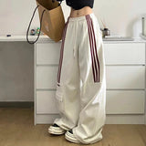 DERMEARNE Striped Sweatpants Women Streetwear Cargo Pants Harajuku Wide Leg Joggers High Waist Baggy Sports Trousers