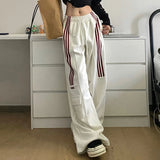 DERMEARNE Striped Sweatpants Women Streetwear Cargo Pants Harajuku Wide Leg Joggers High Waist Baggy Sports Trousers