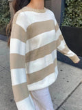 DERMEARNE Striped Thick Knitted Jumpers Women Autumn O-neck Fashion Casual Streetwear Loose Pullovers Tops Chic Vintage Sweet Y2K Sweaters