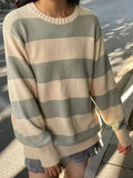DERMEARNE Striped Thick Knitted Jumpers Women Autumn O-neck Fashion Casual Streetwear Loose Pullovers Tops Chic Vintage Sweet Y2K Sweaters
