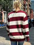 DERMEARNE Striped Thick Knitted Jumpers Women Autumn O-neck Fashion Casual Streetwear Loose Pullovers Tops Chic Vintage Sweet Y2K Sweaters