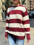 DERMEARNE Striped Thick Knitted Jumpers Women Autumn O-neck Fashion Casual Streetwear Loose Pullovers Tops Chic Vintage Sweet Y2K Sweaters