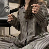 DERMEARNE Striped Women's Pajamas Autumn Sleepwear Long Sleeve Pants Sets for Women 2 Pieces Korean Night Wears Fashion Home Suit 2024 New