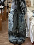 DERMEARNE Stylish High Street Multi-Pocket High Waist Jeans Cargo Pants Women American Vintage Wide Leg Jeans Harajuku Hip Hop Y2k Jeans