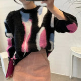 DERMEARNE Sueter Mujer Jumper Oversized Sweater Thick Winter Pullover Contrast Mohai Y2k Clothes Print Knitting Black Sweaters Coat Tops