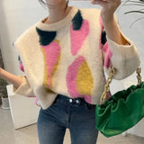 DERMEARNE Sueter Mujer Jumper Oversized Sweater Thick Winter Pullover Contrast Mohai Y2k Clothes Print Knitting Black Sweaters Coat Tops