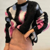 DERMEARNE Sueter Mujer Jumper Oversized Sweater Thick Winter Pullover Contrast Mohai Y2k Clothes Print Knitting Black Sweaters Coat Tops