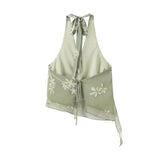 DERMEARNE Summer Floral Print Halter Green Tops And Long Skirts Matching Sets 2 Pcs Set