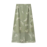 DERMEARNE Summer Floral Print Halter Green Tops And Long Skirts Matching Sets 2 Pcs Set