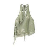 DERMEARNE Summer Floral Print Halter Green Tops And Long Skirts Matching Sets 2 Pcs Set