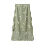 DERMEARNE Summer Floral Print Halter Green Tops And Long Skirts Matching Sets 2 Pcs Set
