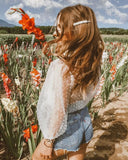 DERMEARNE Summer Sexy Thin Mesh Women Polka Dot Sheer See-through Tops Bikini Cover-Ups Puff Long Sleeve Blouse Shirts Beachwear Loose Top