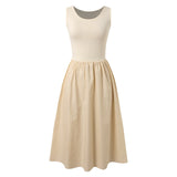 DERMEARNE Summer Sleeveless Maxi Vest Dress For Women 2025 Elegance Slim Fit Flowy Tank Dresses With Pockets High Waist Pleated Vestidos