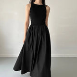 DERMEARNE Summer Sleeveless Maxi Vest Dress For Women 2025 Elegance Slim Fit Flowy Tank Dresses With Pockets High Waist Pleated Vestidos