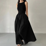 DERMEARNE Summer Sleeveless Maxi Vest Dress For Women 2025 Elegance Slim Fit Flowy Tank Dresses With Pockets High Waist Pleated Vestidos