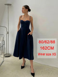 DERMEARNE Suninheart Elegant Spaghetti Strap Midi Dress Slim A Line Party Dresses Navy Blue Casual Birthday Holiday Dress Women's clothing