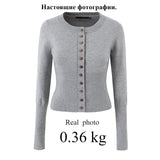 DERMEARNE Suninheart Fall Single-breasted Buttons Sweater Cardigan Brown Casual Short Knitted Sweater O Neck Women Knitted Cardigan
