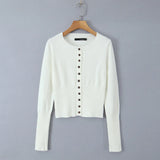 DERMEARNE Suninheart Fall Single-breasted Buttons Sweater Cardigan Brown Casual Short Knitted Sweater O Neck Women Knitted Cardigan