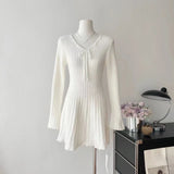 DERMEARNE Sweet Knitted Sweater Dress Women Casual Long Sleeve Elegant French Y2k Mini Dress Even Party 2025 Autumn Korean Fashion Chic