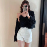 DERMEARNE Sweet Korean Sets Autumn Cardigan V Neck Long Sleeve Pink Mohair Sweater Coat Sexy Bottom Camisole Tops